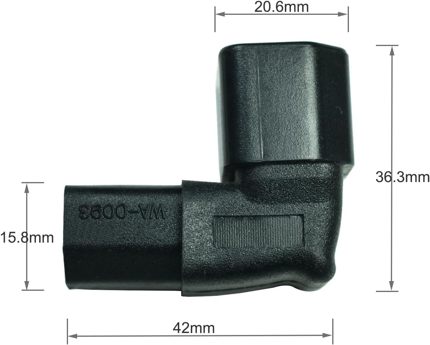 Down Angled IEC 320 C14 to C13 Adapter，Male C14 to 90 Degree Right Angled Female C13 Power Extension Adapter（1-Pack