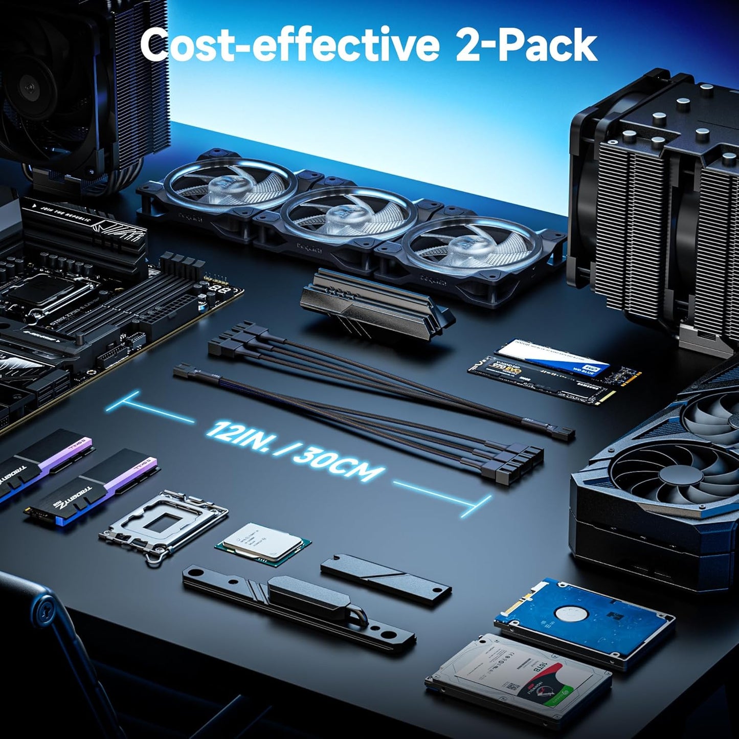 Cable Matters 2-Pack 3 Way 4 Pin PWM Fan Splitter Cable - 12 Inches / 30cm, 1x PWM-Controlled Fan with 2 Follower Fans, PC Fan Splitter 1 to 3 Converter, PC-Fan Extension Cable