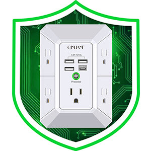 Wall Charger, Surge Protector, QINLIANF 5 Outlet Extender with 4 USB Charging Ports (4.8A Total) 3-Sided 1680J Power Strip Multi Plug Adapter Spaced for Home Travel Office (3U1C)