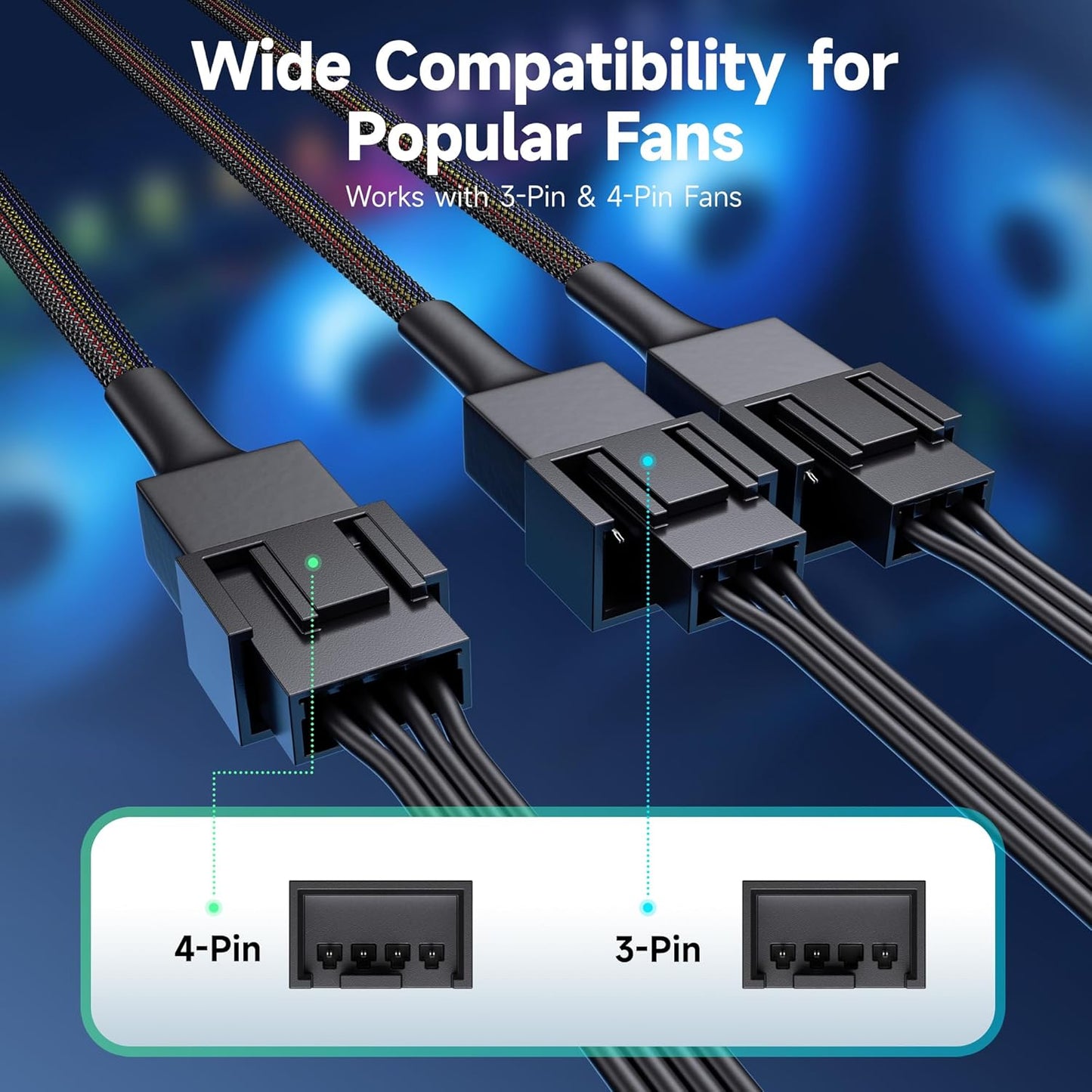 Cable Matters 2-Pack 3 Way 4 Pin PWM Fan Splitter Cable - 12 Inches / 30cm, 1x PWM-Controlled Fan with 2 Follower Fans, PC Fan Splitter 1 to 3 Converter, PC-Fan Extension Cable