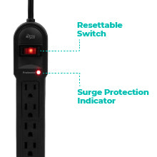 KMC 6-Outlet Surge Protector Power Strip 6 Pack