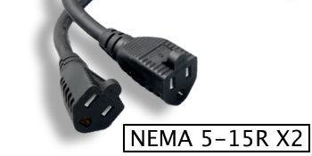 ZADA36PQ-Y-P2 Power Cord Extension & Splitter, NEMA 5-15P to NEMA 5-15R x 2, 13A, 125V (Black)