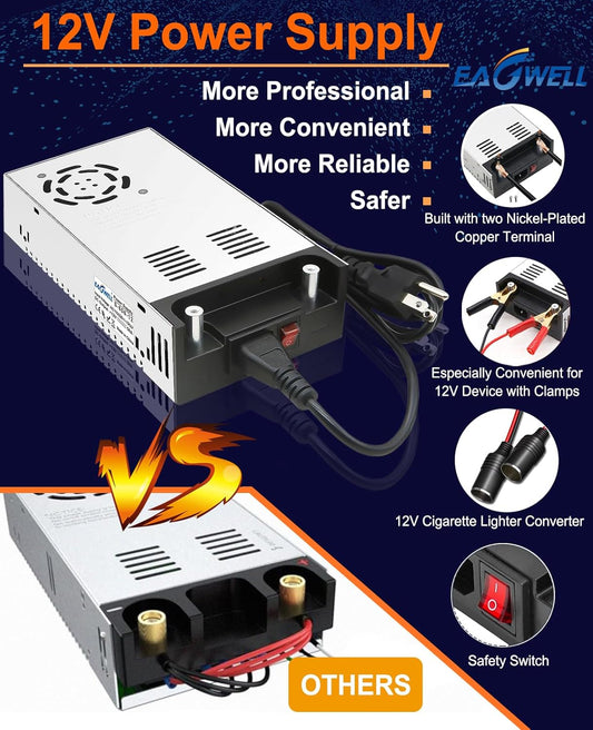 AC to DC Converter 12V Power Supply, Universal SMPS 120V AC to 12V 50A 600W DC Converter Power Supply Transformer Driver Adapter for RV,Pump,LED Strip, LCD Monitor