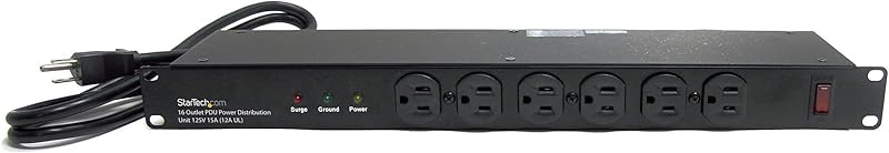 StarTech.com 8 Outlet Horizontal 1U Rack Mount PDU Power Strip for Network Server Racks - Surge Protection - 120V/15A - w/ 6ft Power Cord (RKPW081915)