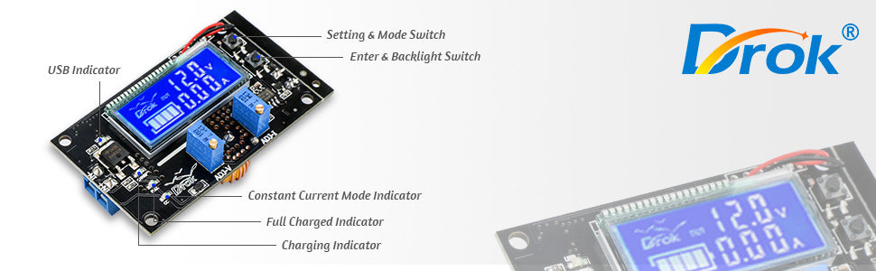 DROK DC Buck Converter Adjustable Voltage Regulator 12V 6V-32V to 1.5-32V 5A, LCD Screen Step Down Converter with USB Port and Protective Case