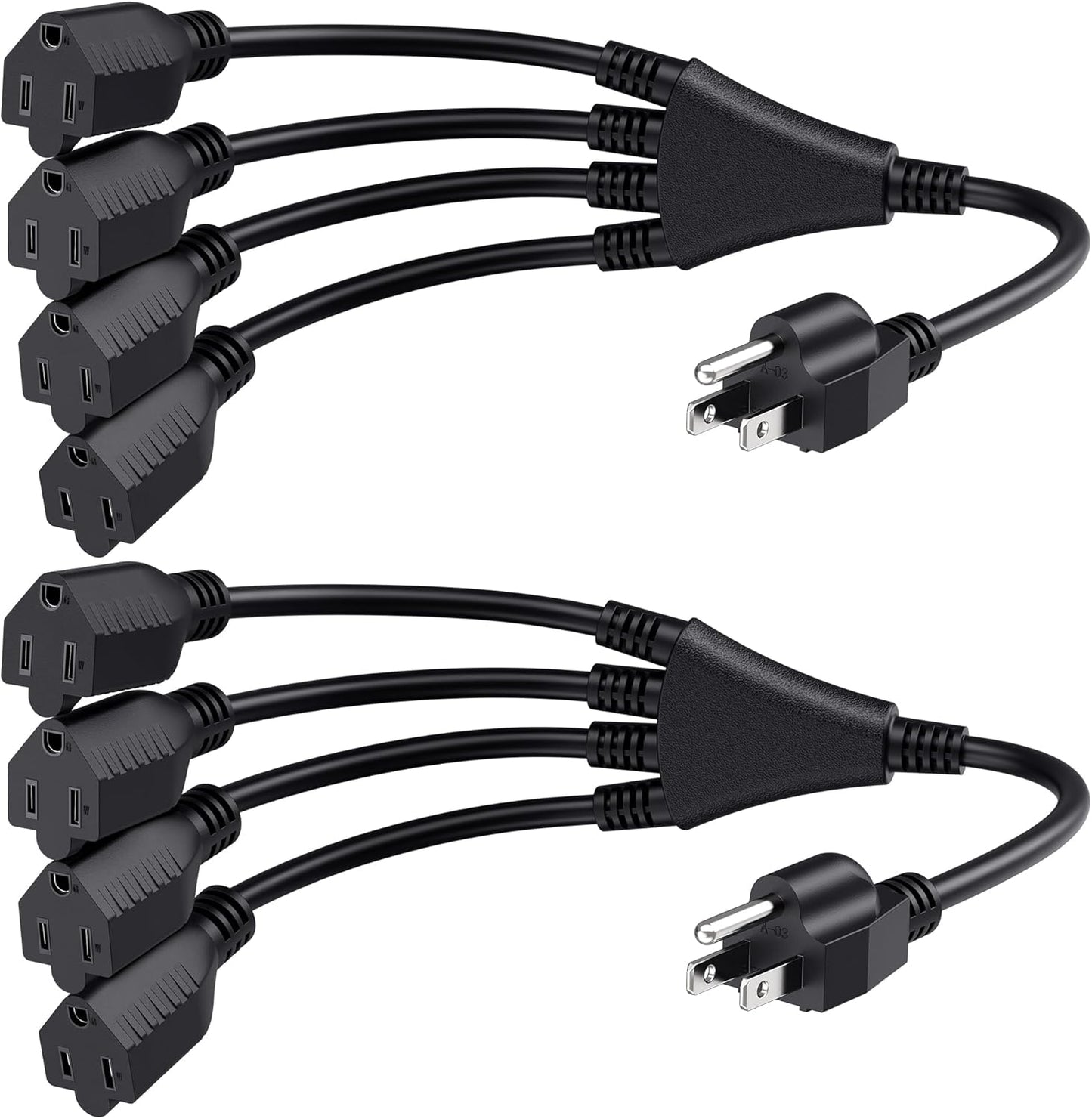 Cable Matters 2-Pack 4 Outlet Power Splitter Cord - 1.5ft, NEMA 5-15P to NEMA 5-15R Y Power Cord Splitter, 16 AWG Outlet Saver, 4 Way ExtensionCord, 1.5 Feet