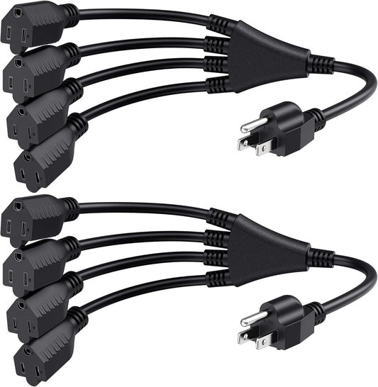 Cable Matters 2-Pack 4 Outlet Power Splitter Cord - 1.5ft, NEMA 5-15P to NEMA 5-15R Y Power Cord Splitter, 16 AWG Outlet Saver, 4 Way ExtensionCord, 1.5 Feet