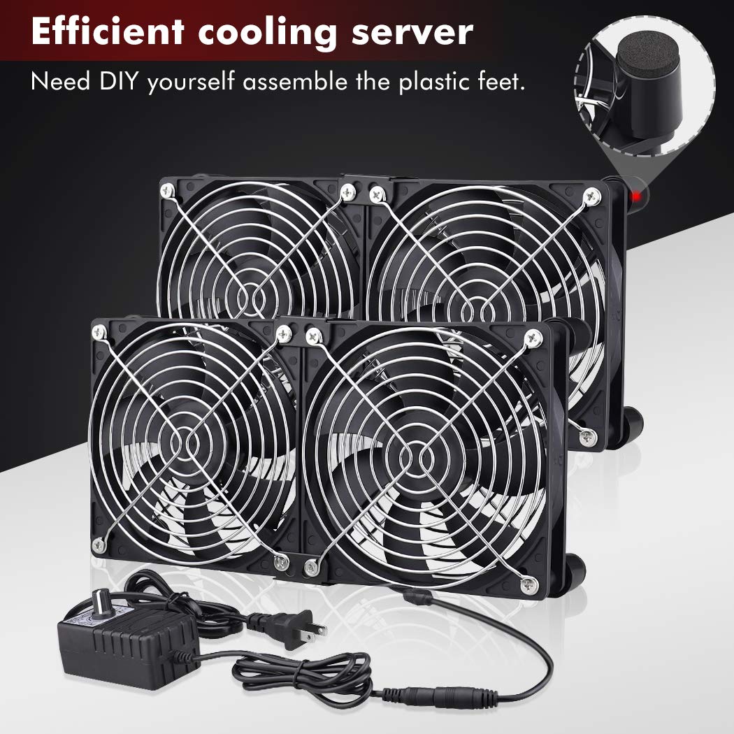 Wathai 4 x 120mm GPU Mining Rigs Server Racks Fan with 100V - 240V AC Power Variable Speed Control, Big Airflow for DIY Cooling and Ventilation AV Cabinets, TVs Routers. Audio Amplifier, Refrigerator