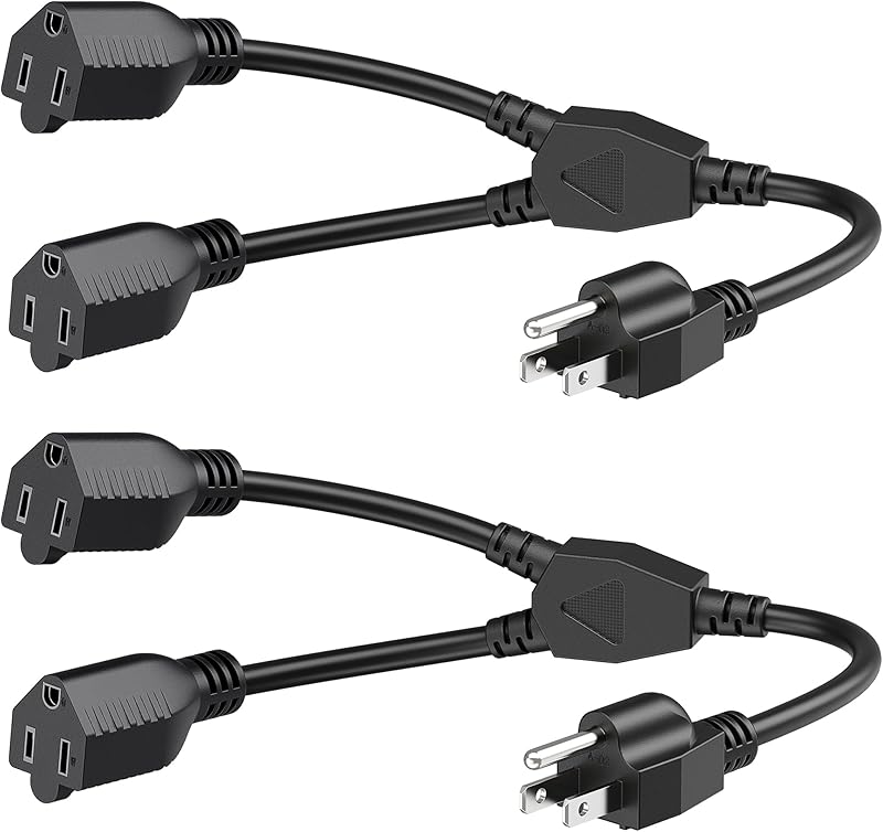 Cable Matters 2-Pack 4 Outlet Power Splitter Cord - 1.5ft, NEMA 5-15P to NEMA 5-15R Y Power Cord Splitter, 16 AWG Outlet Saver, 4 Way ExtensionCord, 1.5 Feet