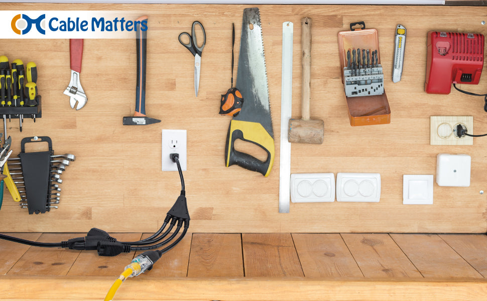 Cable Matters 2-Pack 4 Outlet Power Splitter Cord - 1.5ft, NEMA 5-15P to NEMA 5-15R Y Power Cord Splitter, 16 AWG Outlet Saver, 4 Way ExtensionCord, 1.5 Feet