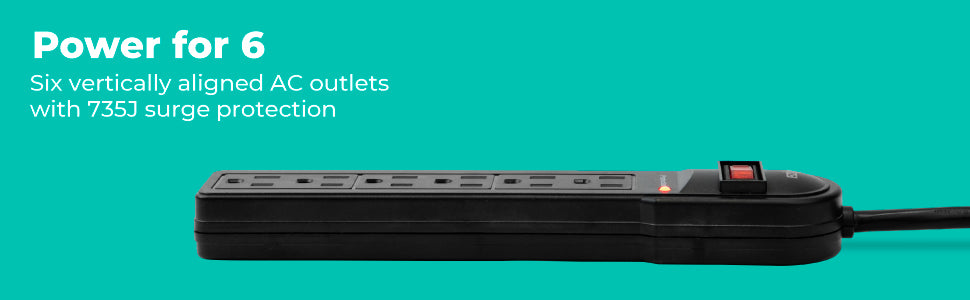 KMC 6-Outlet Surge Protector Power Strip 10-Pack, 735 Joules, Overload Protection, 2-Foot Cord
