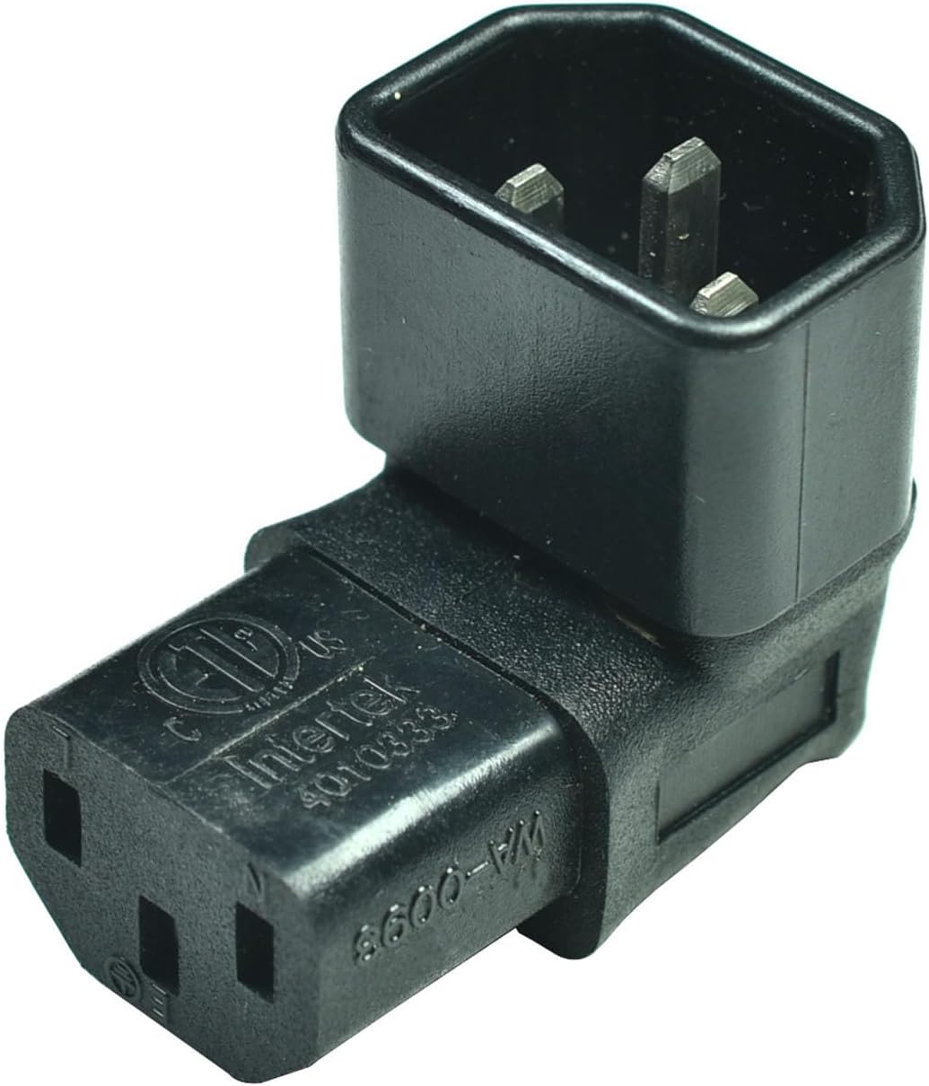 Down Angled IEC 320 C14 to C13 Adapter，Male C14 to 90 Degree Right Angled Female C13 Power Extension Adapter（1-Pack