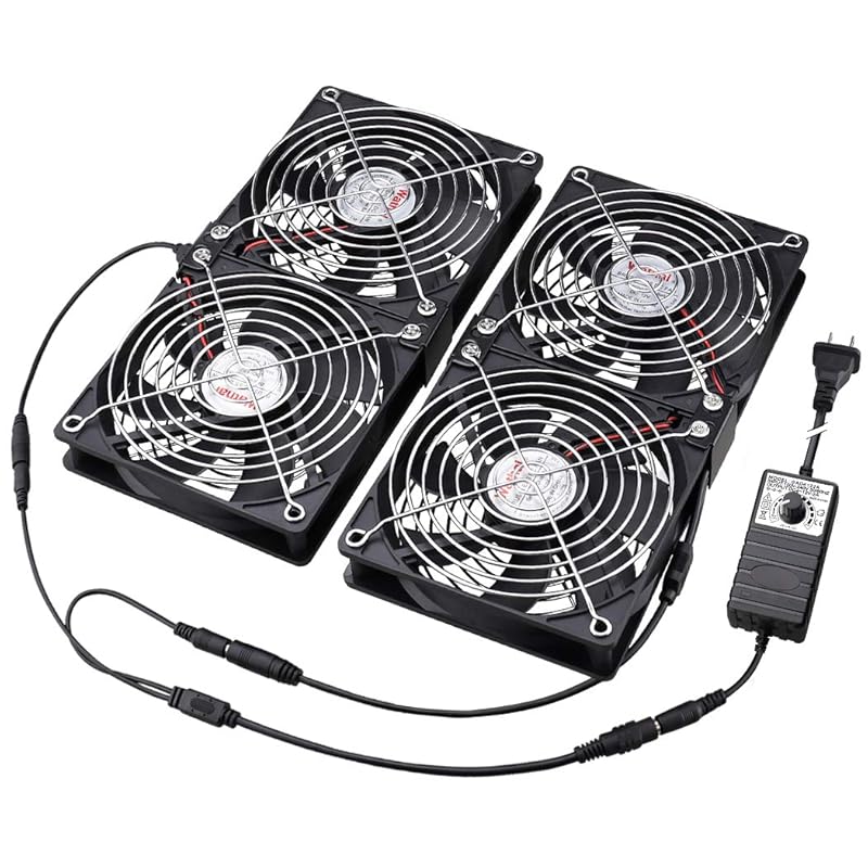 Wathai 4 x 120mm GPU Mining Rigs Server Racks Fan with 100V - 240V AC Power Variable Speed Control, Big Airflow for DIY Cooling and Ventilation AV Cabinets, TVs Routers. Audio Amplifier, Refrigerator