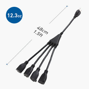 Cable Matters 2-Pack 4 Outlet Power Splitter Cord - 1.5ft, NEMA 5-15P to NEMA 5-15R Y Power Cord Splitter, 16 AWG Outlet Saver, 4 Way ExtensionCord, 1.5 Feet