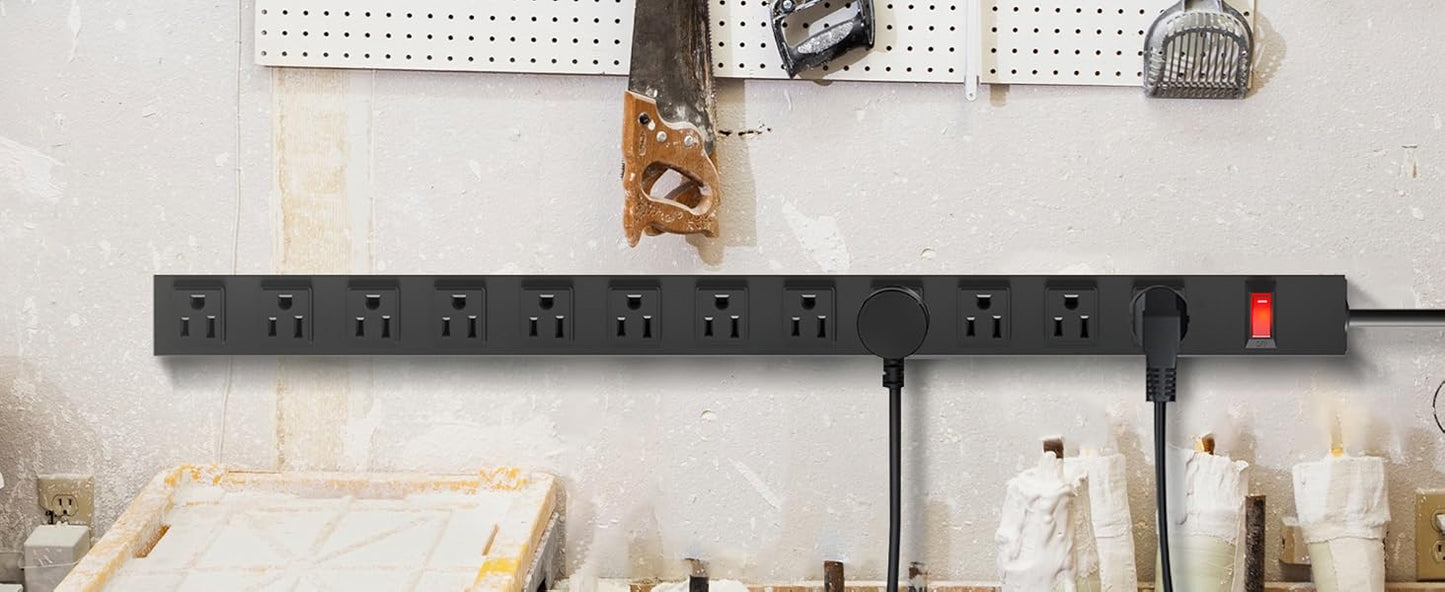 Power Strip with 6AC Outlets 6 Ft UL 14AWG Cord Straight Plug,Metal Wall Mount Heavy Duty Power Strip with Switch for Commercial,Industrial,School and Home,15A/125V/1875W,Black(6FT)