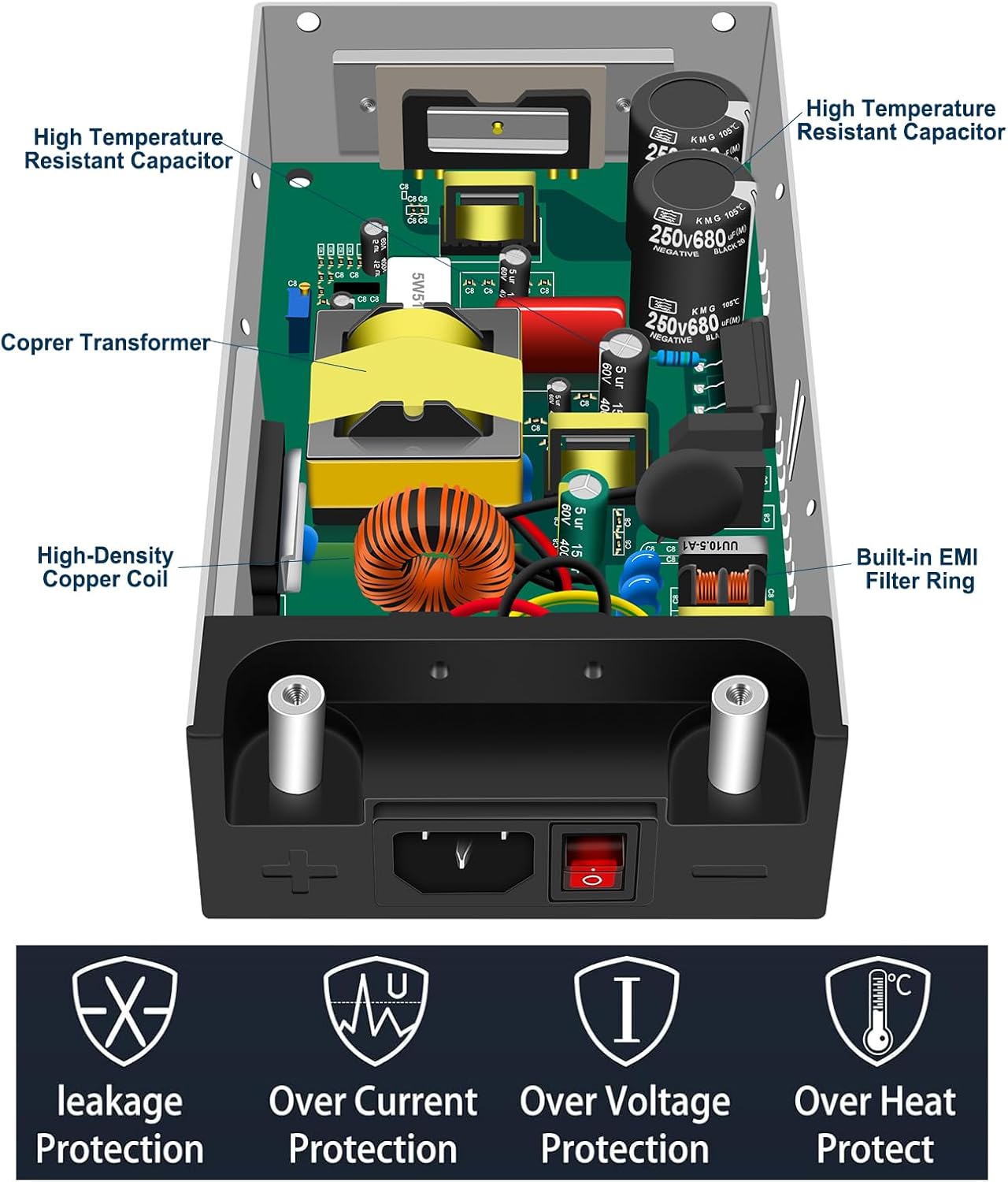 AC to DC Converter 12V Power Supply, Universal SMPS 120V AC to 12V 50A 600W DC Converter Power Supply Transformer Driver Adapter for RV,Pump,LED Strip, LCD Monitor