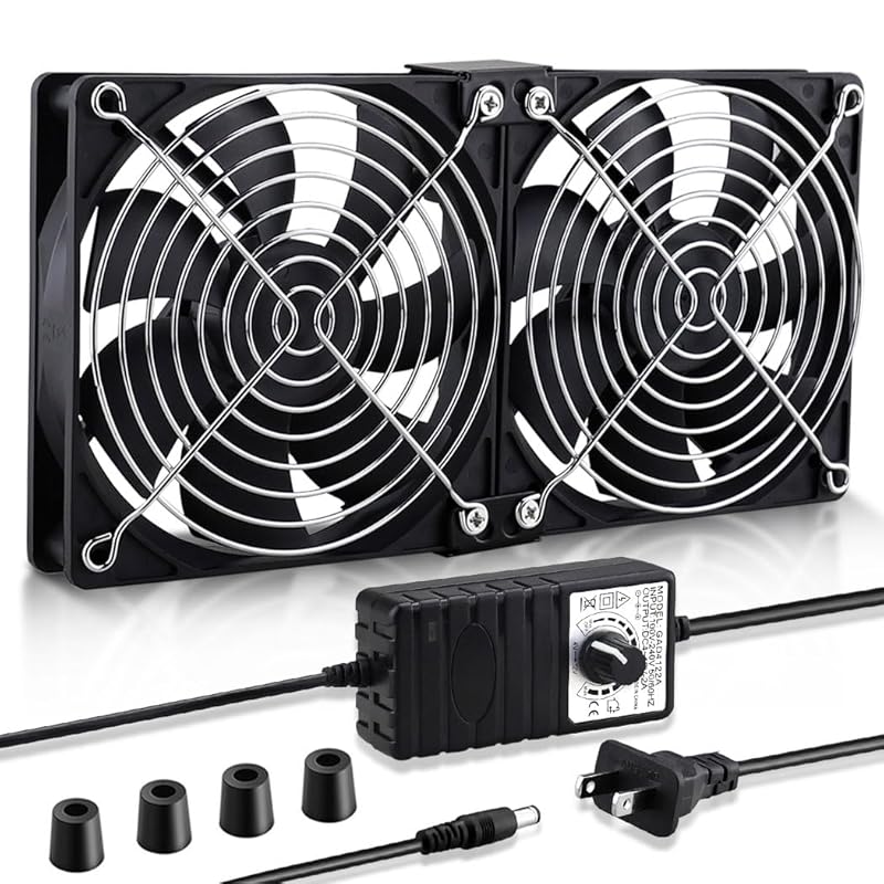 Wathai 4 x 120mm GPU Mining Rigs Server Racks Fan with 100V - 240V AC Power Variable Speed Control, Big Airflow for DIY Cooling and Ventilation AV Cabinets, TVs Routers. Audio Amplifier, Refrigerator