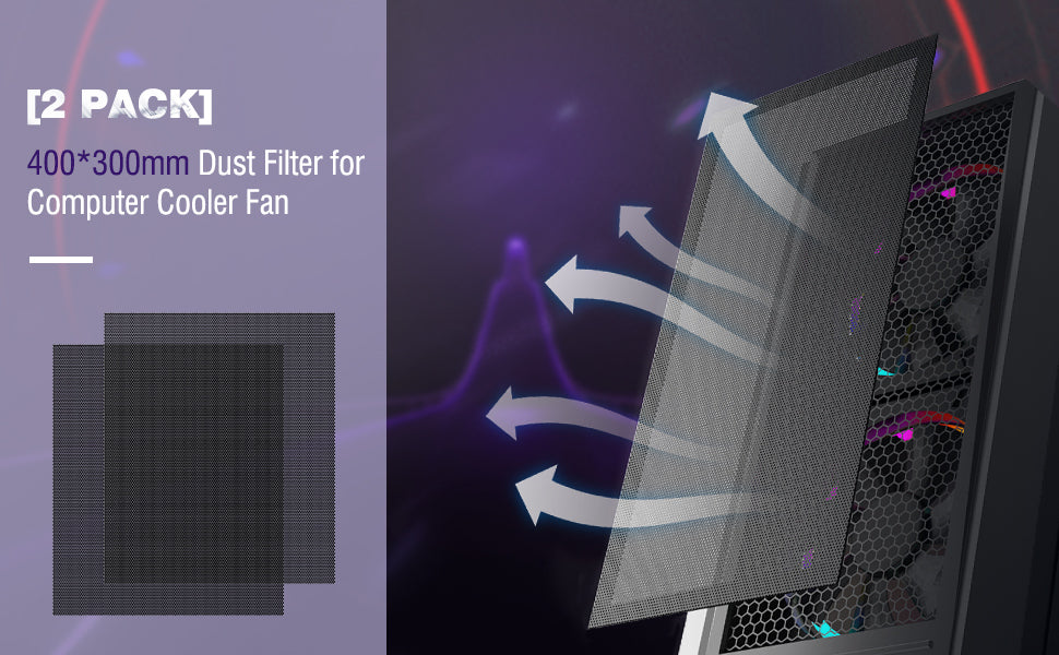 MoKo 400x300mm DIY PC Case Dust Mesh Filter, [2 Pack] PVC Dustproof Magnetic Dust Filter Cover, PC Mesh Grill with Magnetic Frame Strip Computer Cooler Fan Dust Filter for Computer PC Case, Black