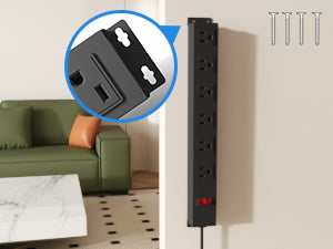 Power Strip with 6AC Outlets 6 Ft UL 14AWG Cord Straight Plug,Metal Wall Mount Heavy Duty Power Strip with Switch for Commercial,Industrial,School and Home,15A/125V/1875W,Black(6FT)