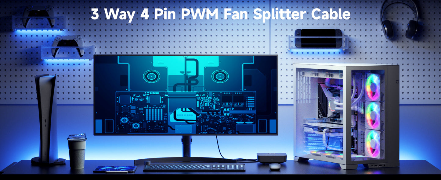 Cable Matters 2-Pack 3 Way 4 Pin PWM Fan Splitter Cable - 12 Inches / 30cm, 1x PWM-Controlled Fan with 2 Follower Fans, PC Fan Splitter 1 to 3 Converter, PC-Fan Extension Cable