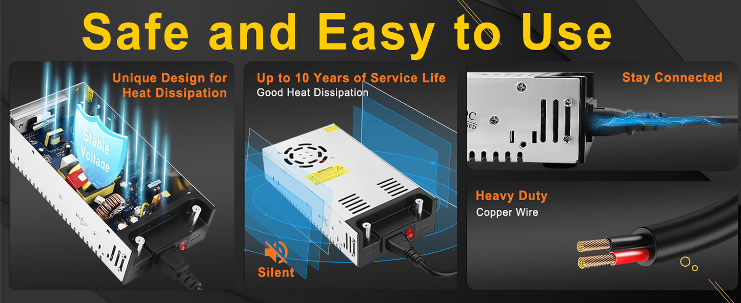 AC to DC Converter 12V Power Supply, Universal SMPS 120V AC to 12V 50A 600W DC Converter Power Supply Transformer Driver Adapter for RV,Pump,LED Strip, LCD Monitor
