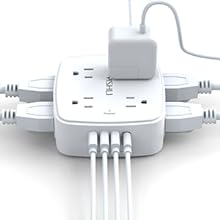 6 Ft Surge Protector Power Strip - 8 Widely Outlets with 4 USB Ports, 3 Side Outlet Extender with 6 Feet Extension Cord, Flat Plug, Wall Mount, Desk USB Charging Station, ETL,White